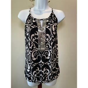 INC International Concepts Black & White Sequin Detail Top Size M